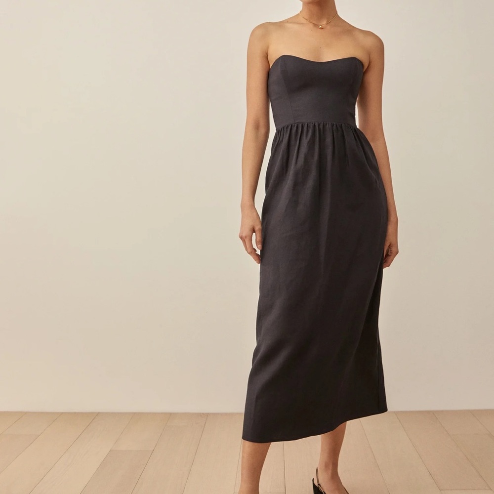 Reformation Fettuccine Strapless Black Linen Dress Size 2